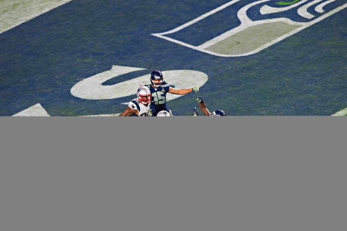 Malcolm Butler intercepts a pass at the end of Super Bowl 49